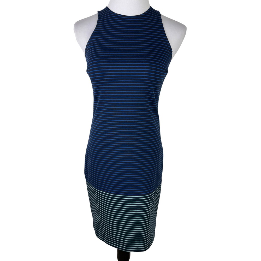 Merona Navy Blue Striped Sleeveless High Neck Sheath Dress Women's Size 2